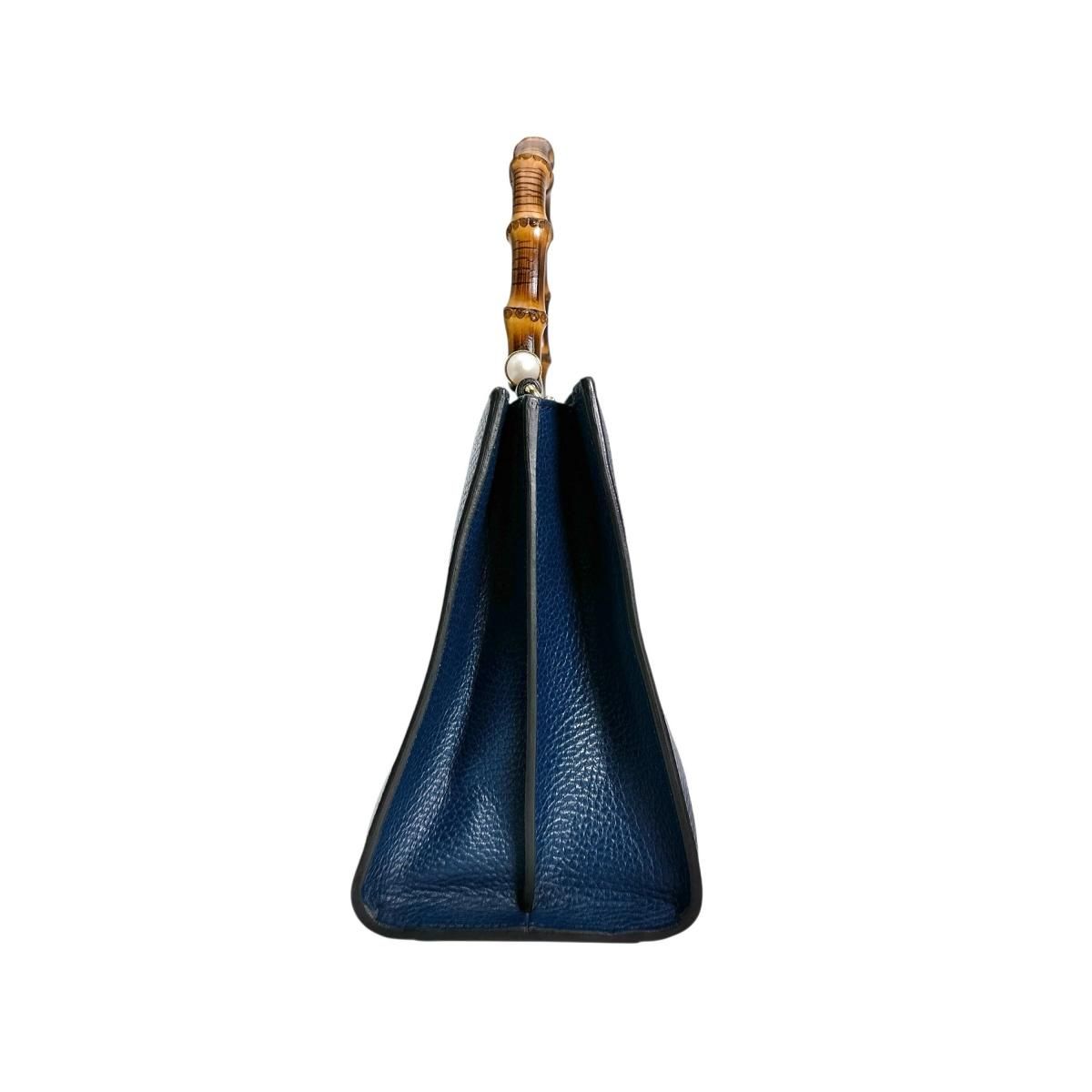 Gucci Leather Bamboo 2-Way Handbag Blue — view 4