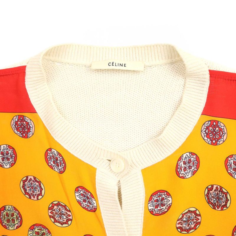 Celine Silk Scarf Knit Cardigan 25 Orange and Ivory XS — view 3