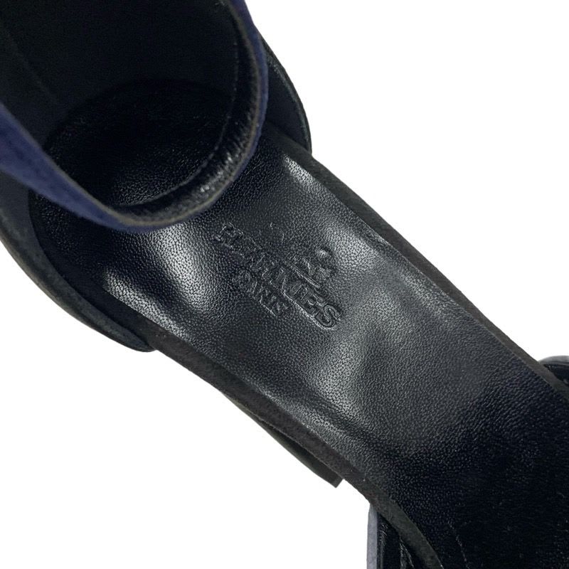 Hermes Sandals Shoes Suede Navy Black Gray Ankle Strap — view 7