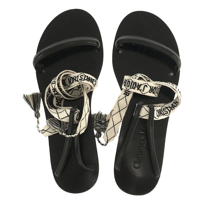 Christian Dior Ja Ankle Ribbon Flat Sandals 38 Black — view 4