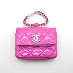 Chanel Charm Metallic Pink Silver Quilted Pouch With Hook Ears — view 2