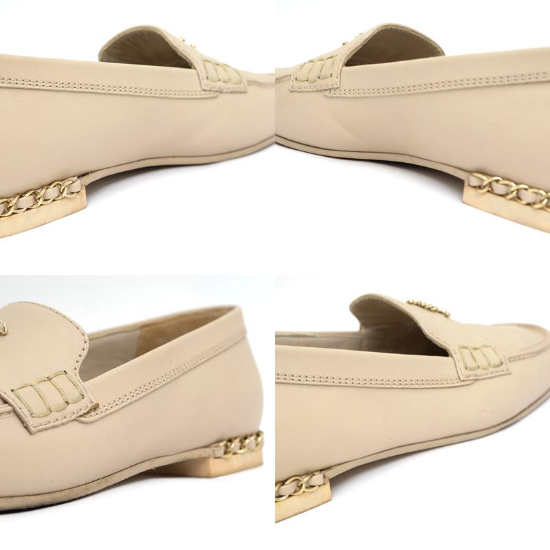 Chanel Loafers Oh875 Coco Mark Beige Gold Hardware Chain — view 6