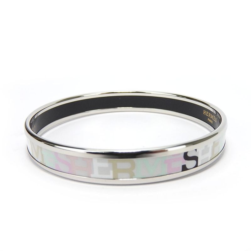 Hermes Bangle Emile PM Enamel Metal Multicolor Light Gray Silver Hardware — view 4
