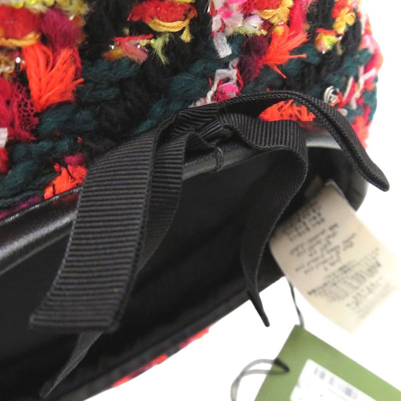 Gucci Tweed Check Beret With Ribbon GG Logo Wool Nylon Multicolor 1645 — view 6
