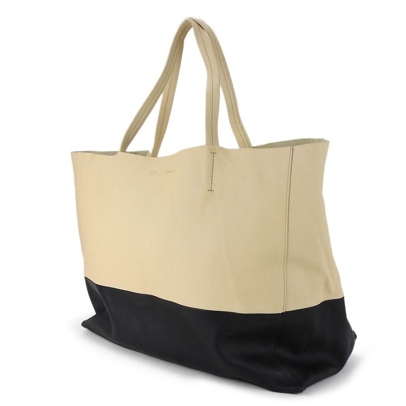 Celine Tote Bag Horizontal Cabas ebt Leather Beige Black Gold Hardware — view 2