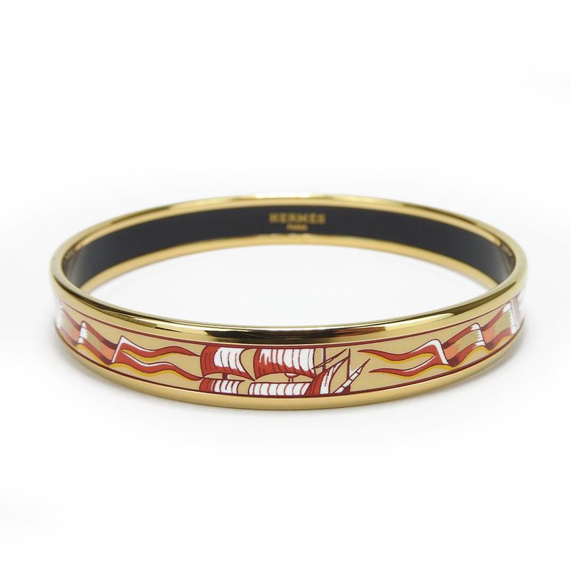Hermes Bracelet Emile PM Metal Cloisonne Multicolor Gold Red Sailboat Engraved — view 3