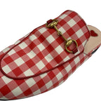 Gucci Prince Town Flat Shoes Fabric Red White Gold Mule Slipper Sandals Check — view 9