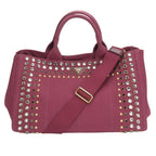 Prada Tote Bag Canapa B2642 O Studded Canvas Amaranto Wine Red Gold Hardware