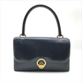 Hermes Leather Vintage Ring de Gold Hand Bag Navy