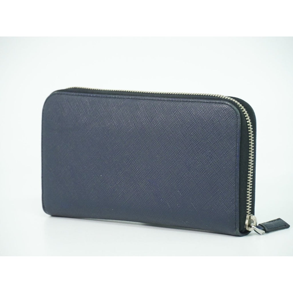 Prada Saffiano Leather Zip Around Long Wallet Navy — view 2