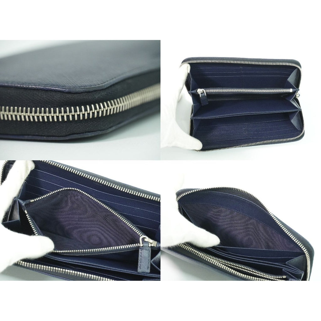 Prada Saffiano Leather Zip Around Long Wallet Navy — view 8