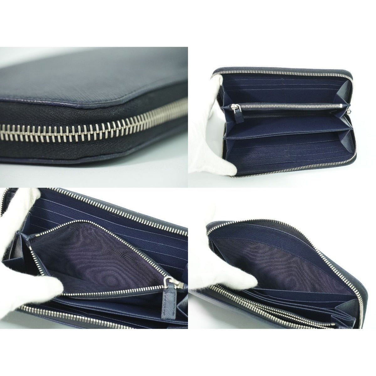 Prada Saffiano Leather Zip Around Long Wallet Navy — view 8