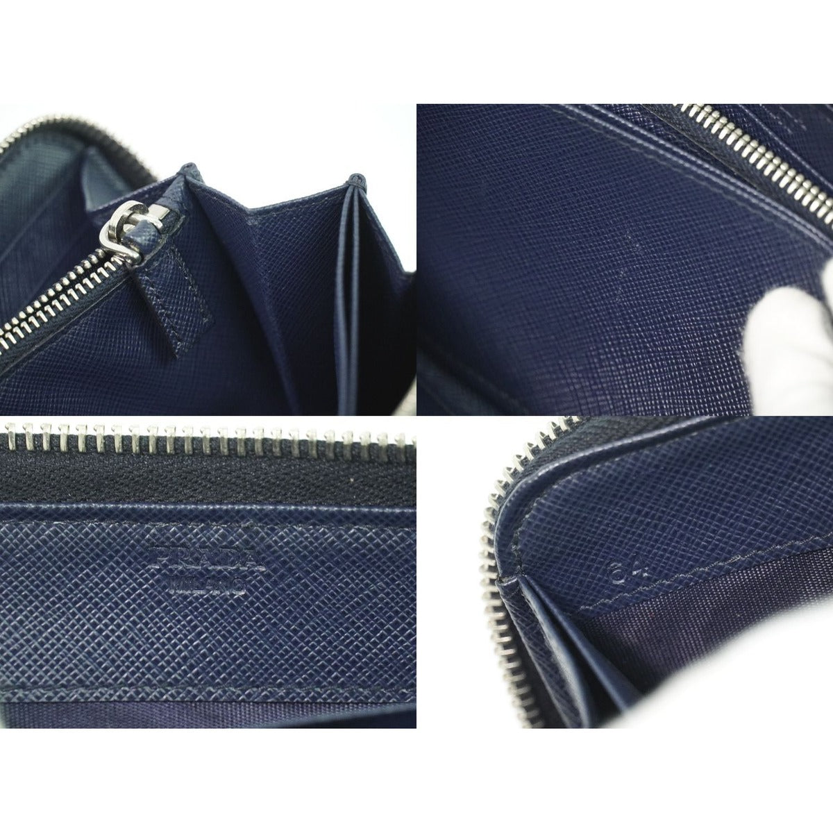 Prada Saffiano Leather Zip Around Long Wallet Navy — view 9