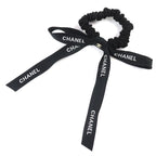 Chanel 24 B Coco Mark Logo Ribbon Chouche Hair Tie Accessory Black White