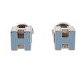 Hermes Cage Ash Cube Earrings Stud Both Ears Metal Blue Silver