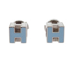Hermes Cage Ash Cube Earrings Stud Both Ears Metal Blue Silver