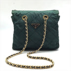 Prada Nylon Quilted Chain Shoulder Bag Green