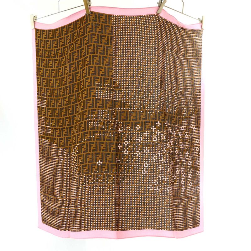 Fendichiso Cherry Blossoms Fuji and Tower Crepe Shawl Brownpink — view 3
