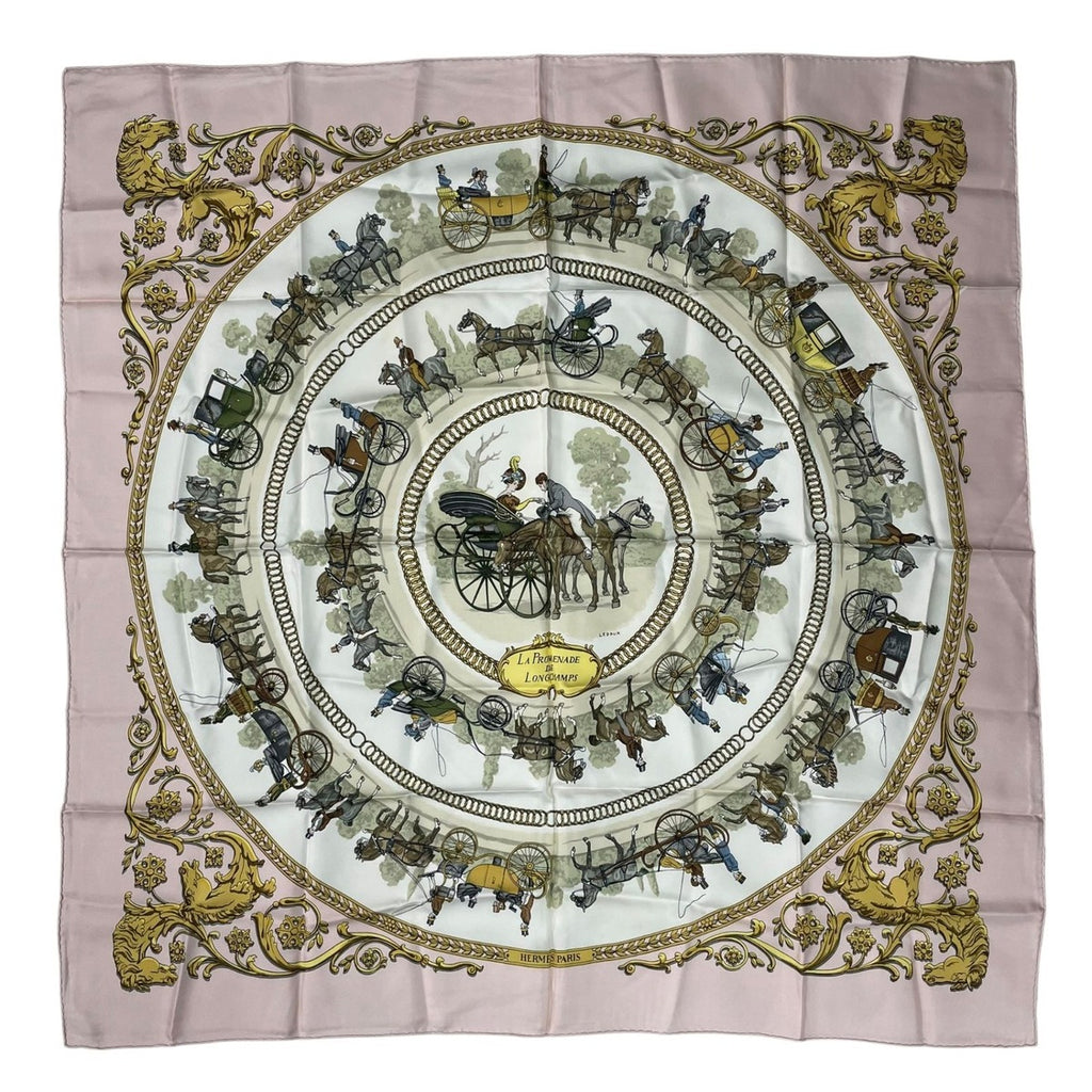 Hermes Scarf Silk Carre 90 la Promenade de Longchamps Walk to Long Chien Pink