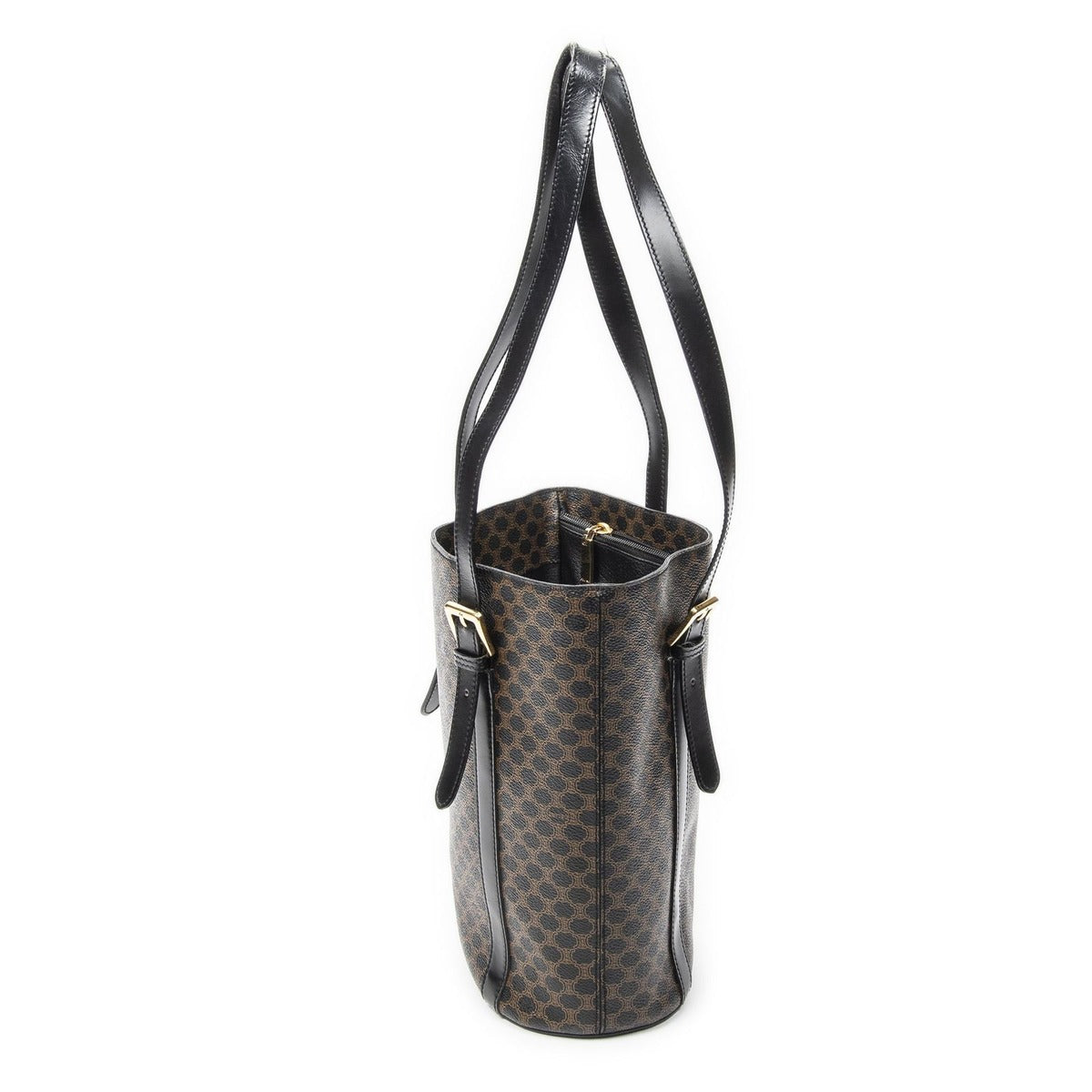 Celine Vintage Vertical Shopping Tote Brown Black Macadam Canvas — view 3