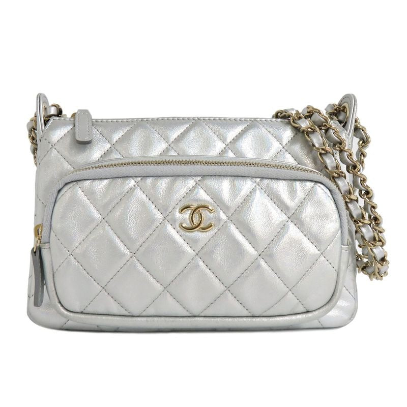 Chanel Chain Clutch Bag Iridescent Metallic Lambskin Silver Ap4349 — view 2
