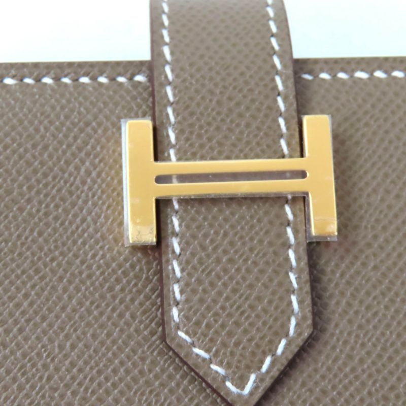 Hermes Bearn Mini Etoupe Gold Hardware H Logo Wallet With Coin — view 9