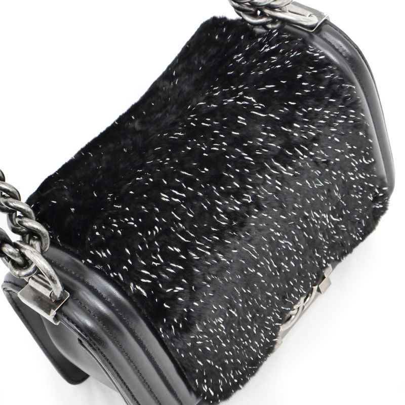 Chanel Chain Shoulder Bag Orirag Rabbit Fur Lamb Black — view 8
