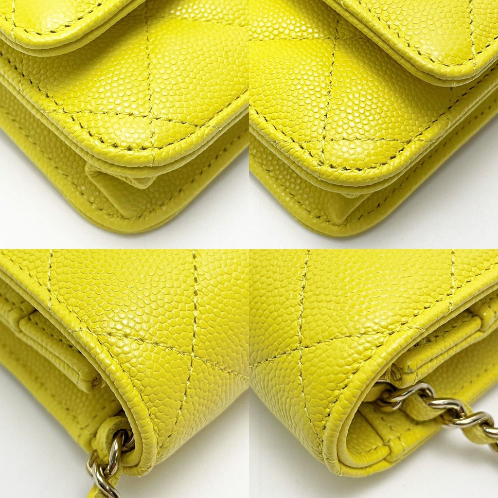 Chanel Quilted Ap0250 Yellow Chain Wallet Shoulder Bag Caviar Leather — view 9