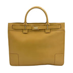Gucci Belt Motif Business Leather Yellow Brown Tote Gold
