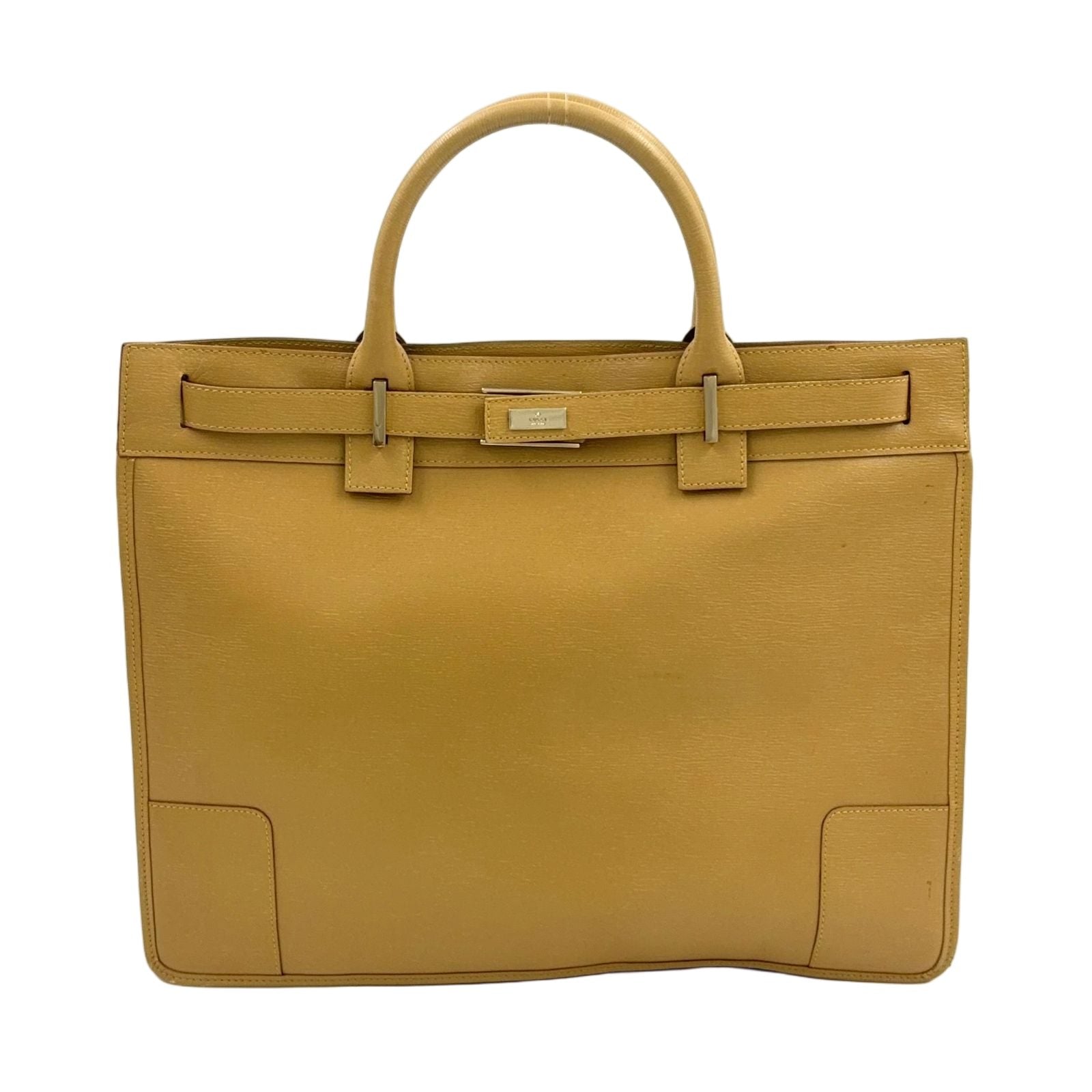 Gucci Belt Motif Business Leather Yellow Brown Tote Gold