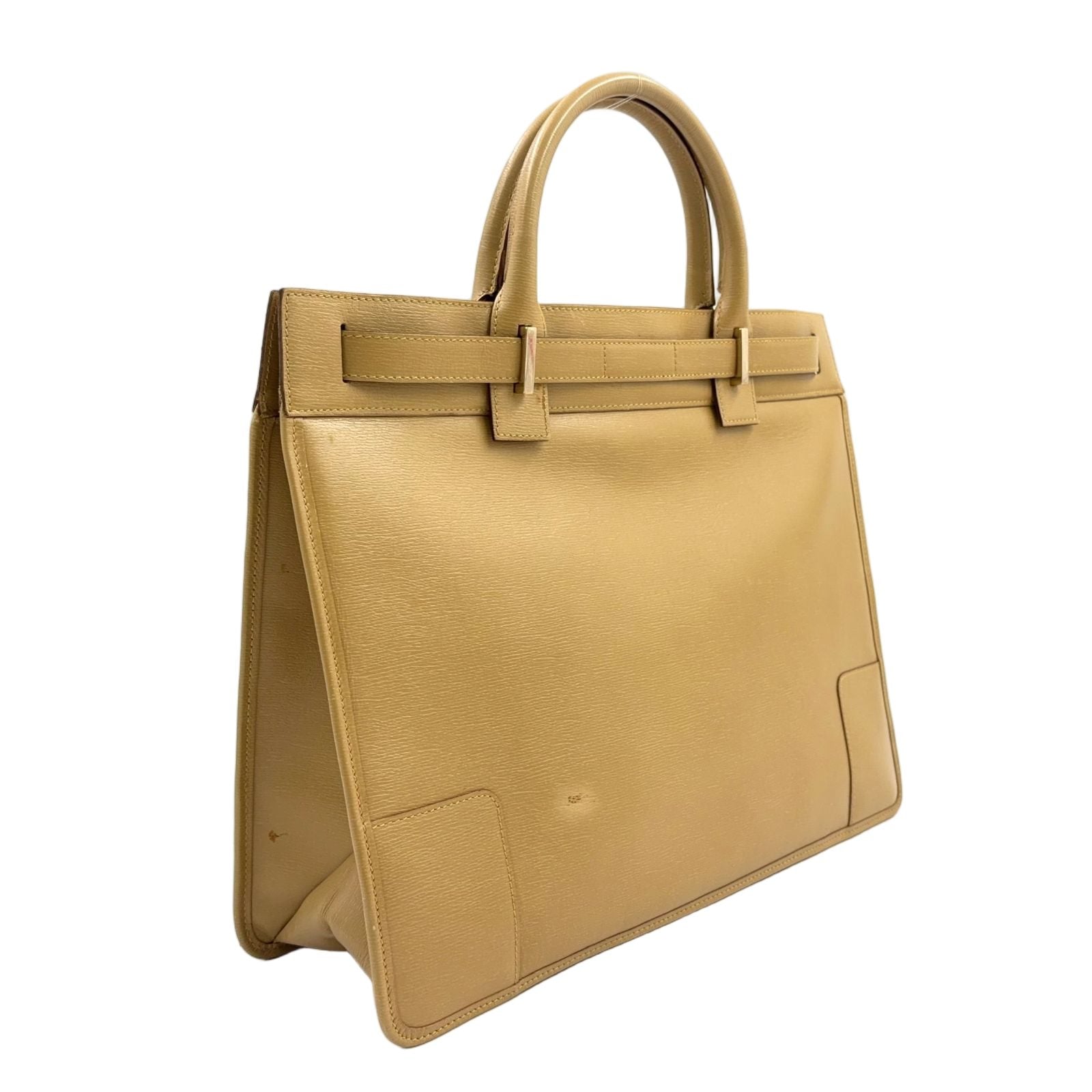 Gucci Belt Motif Business Leather Yellow Brown Tote Gold — view 2