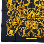 Hermes Scarf Silk Carre 90 Lemors a la Conetable Elegance Gold Black — view 4