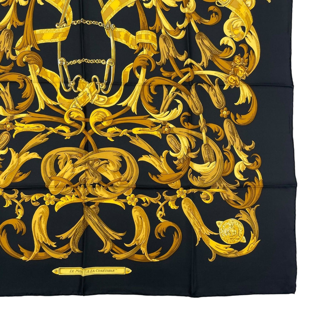 Hermes Scarf Silk Carre 90 Lemors a la Conetable Elegance Gold Black — view 5