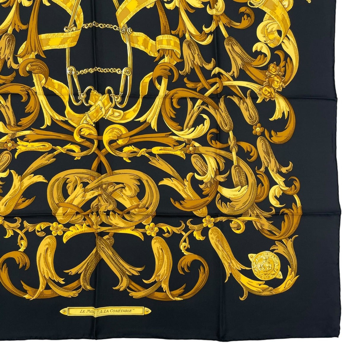 Hermes Scarf Silk Carre 90 Lemors a la Conetable Elegance Gold Black — view 5