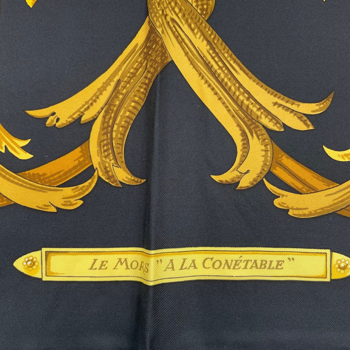 Hermes Scarf Silk Carre 90 Lemors a la Conetable Elegance Gold Black — view 7