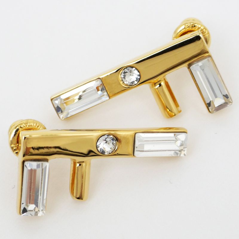 Fendi Earrings Fast Logo Brass Crystal 8 Ah713 Gold Accessories — view 5