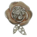 Chanel Camellia Brooch Pin Badge Pink Beige Silver