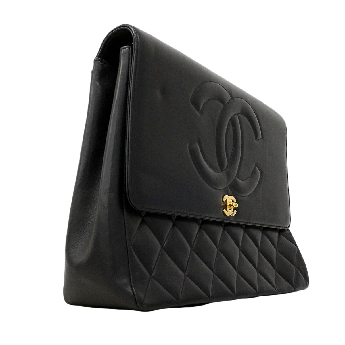 Chanel Shoulder Bag Deca Quilted Lambskin Black Gold — view 2