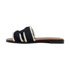 Hermes Oran Fringe BL Denim Navy Brown 36 Sandals Shoes