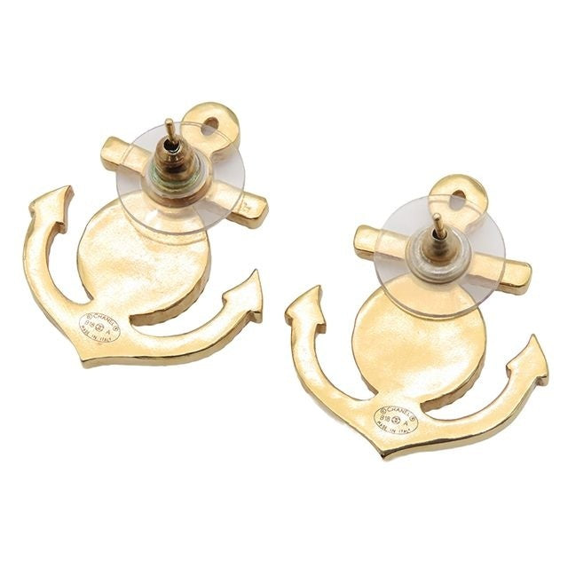 Chanel Earrings Gold Metal Ikari Motif CC Logo Costume — view 2