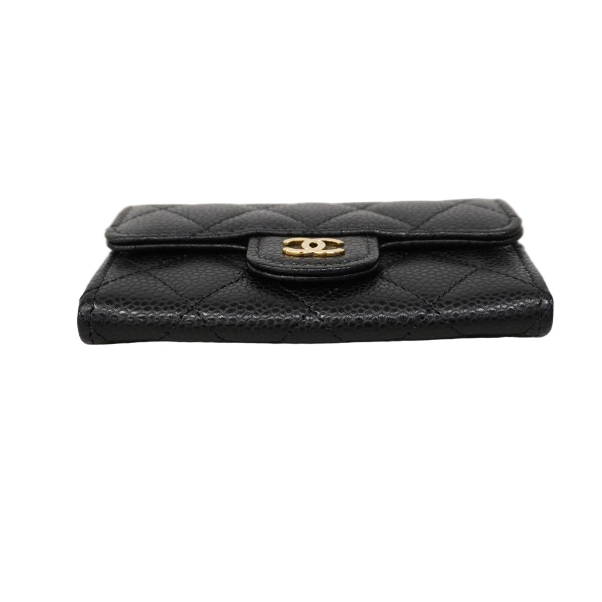 Chanel Card Case Quilted Caviar Leather Black Gold — view 2