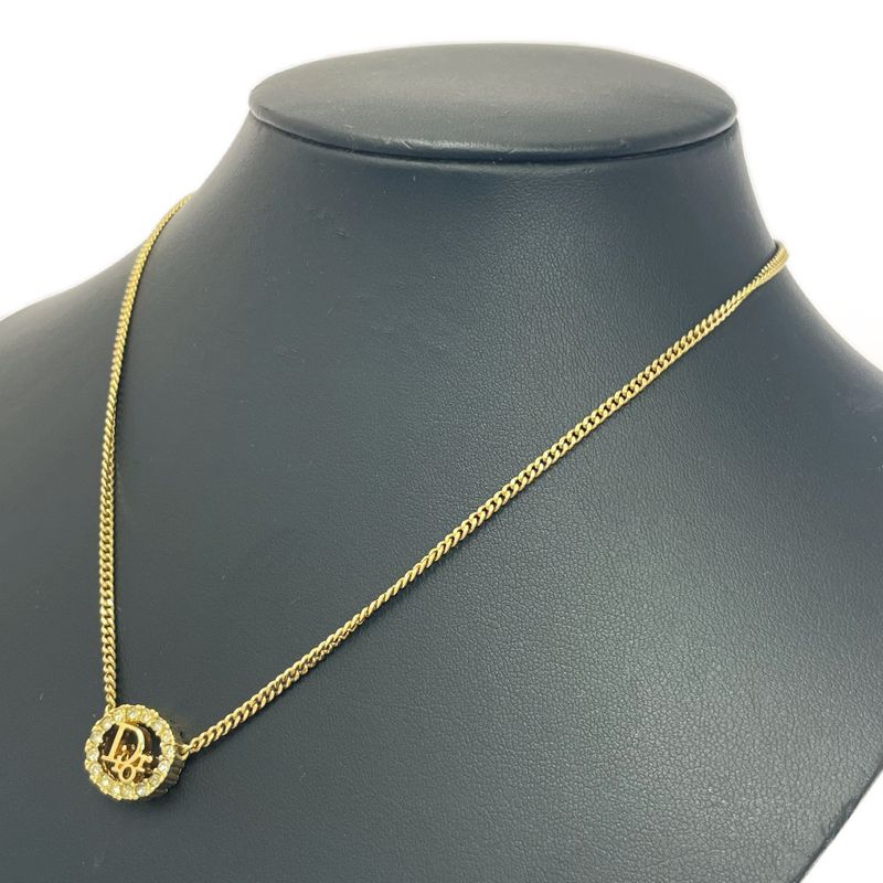 Christian Dior GP Rhinestone Logo Necklace Gold — view 4