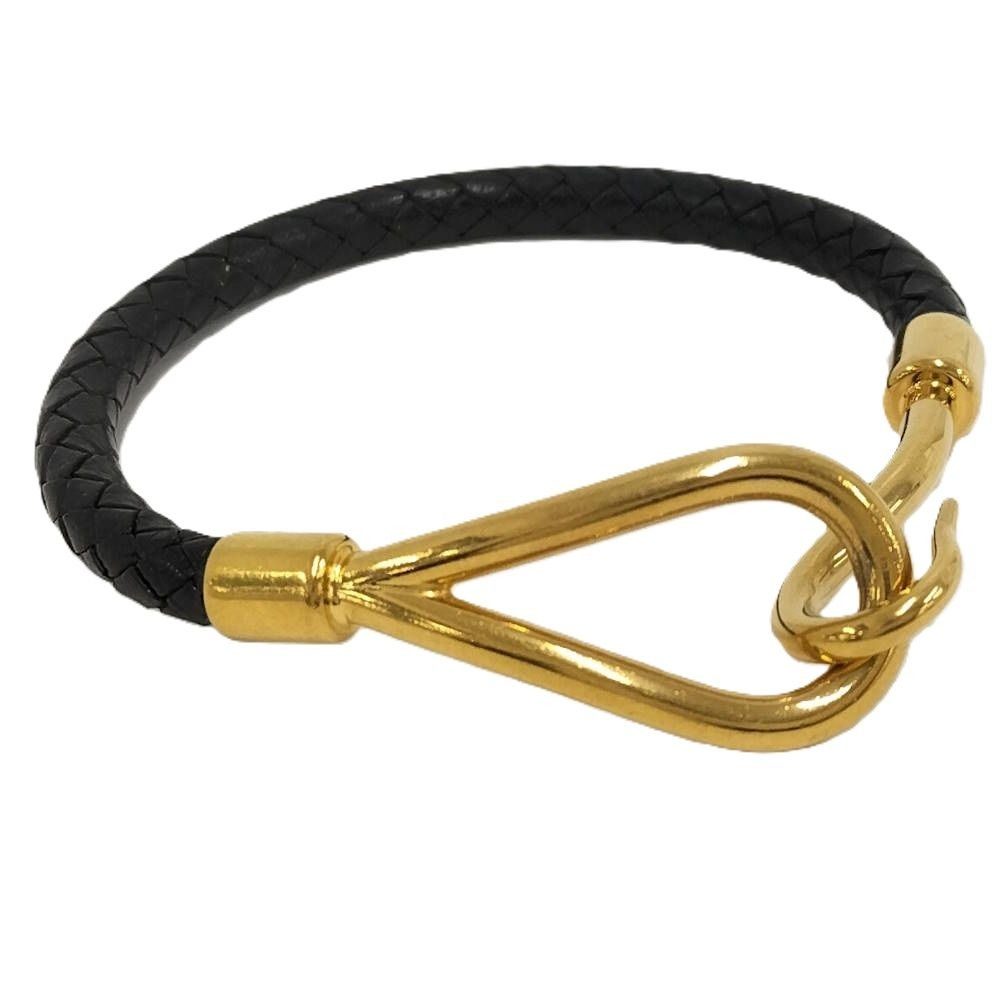 Hermes Jumbo Bracelet Leather Black Gold Plated