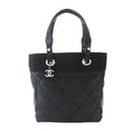 Chanel Paris Biarritz PM Tote Nylon Leather Black Silver