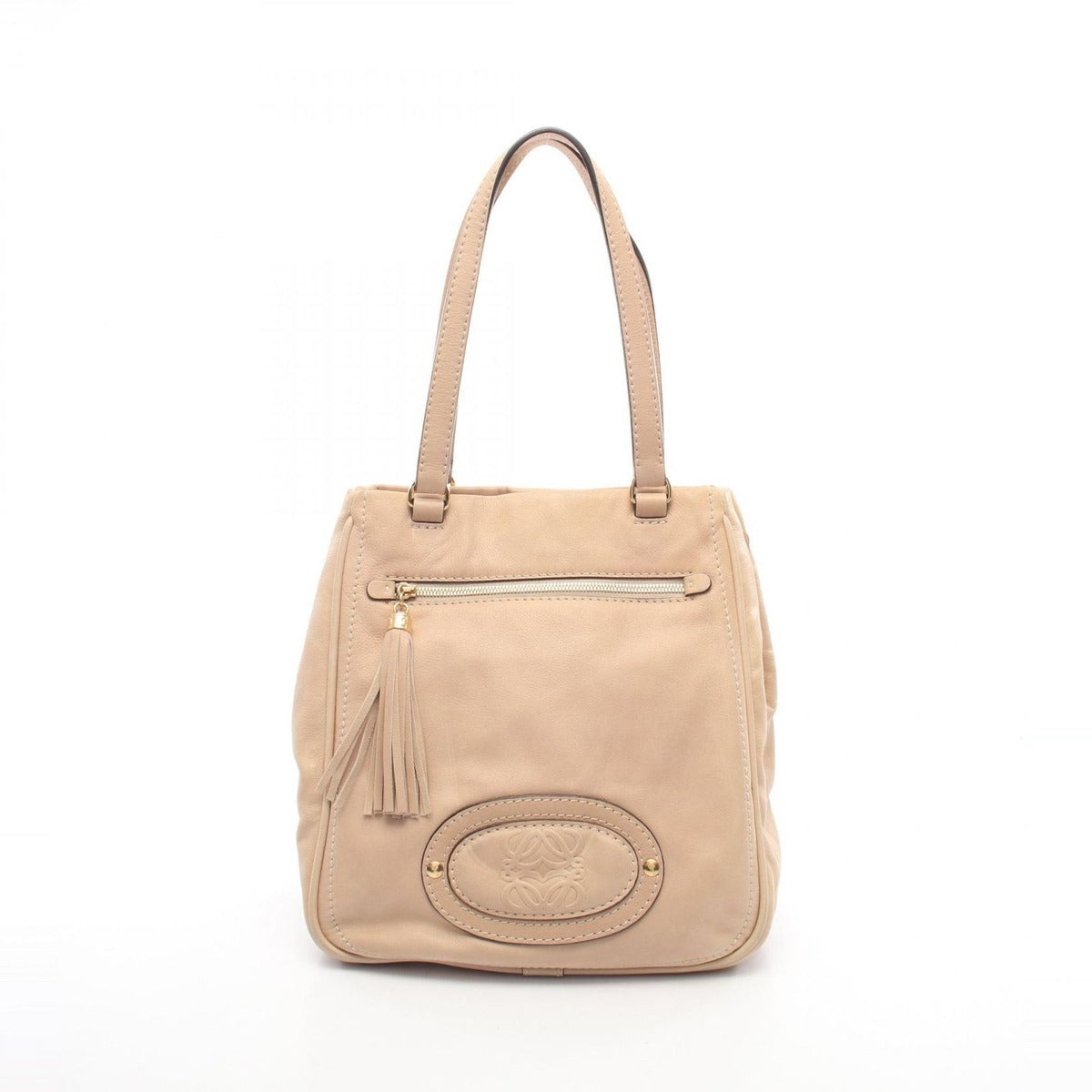 Loewe Shoulder Bag Anagram 322.75.004 Beige Leather Tassel Tote