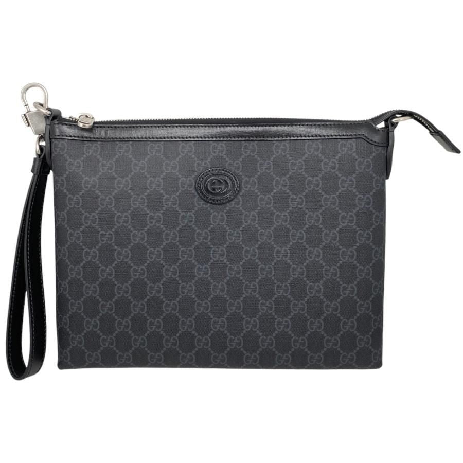Gucci Clutch Bag With Interlocking G Messenger GG Supreme Black