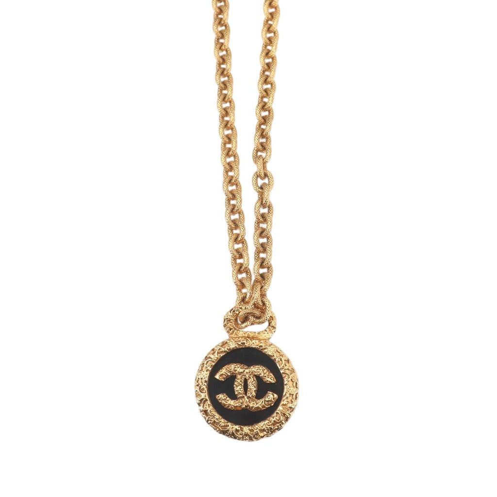 Chanel CC Logo Lava Necklace Gold Black Vintage