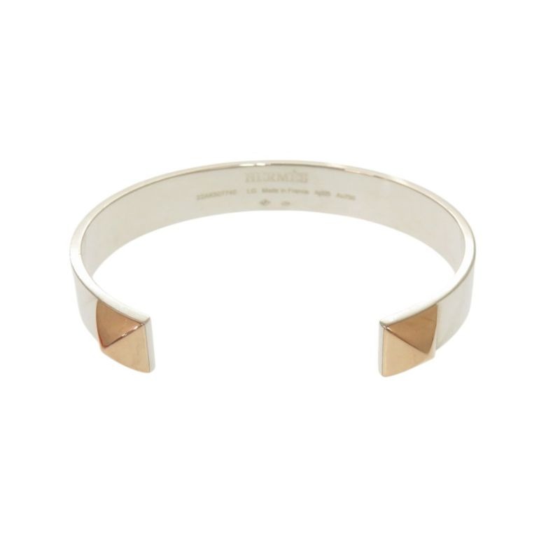Hermes Clous De H Jonc 2 B Silver 925 18K Pink Gold Bracelet