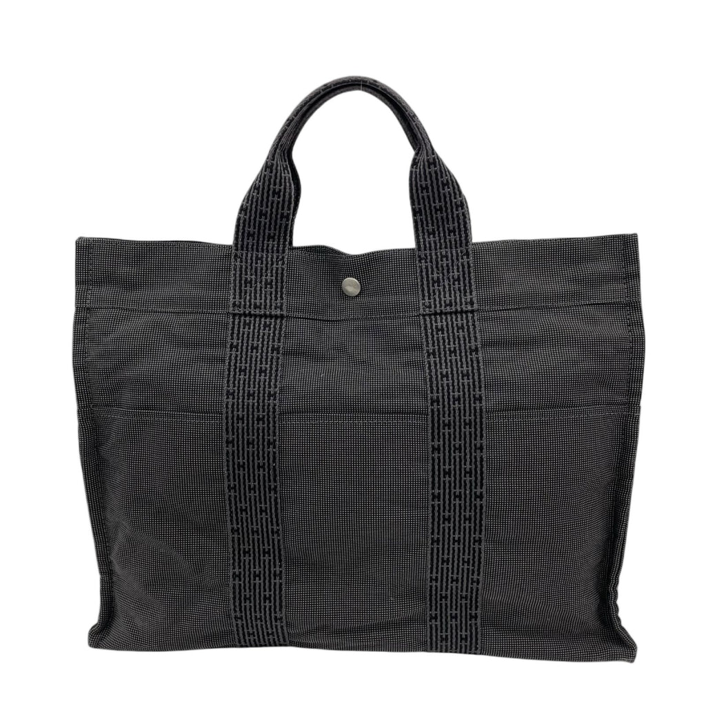 Hermes Her Line MM Canvas Cotton Gray Tote Silver