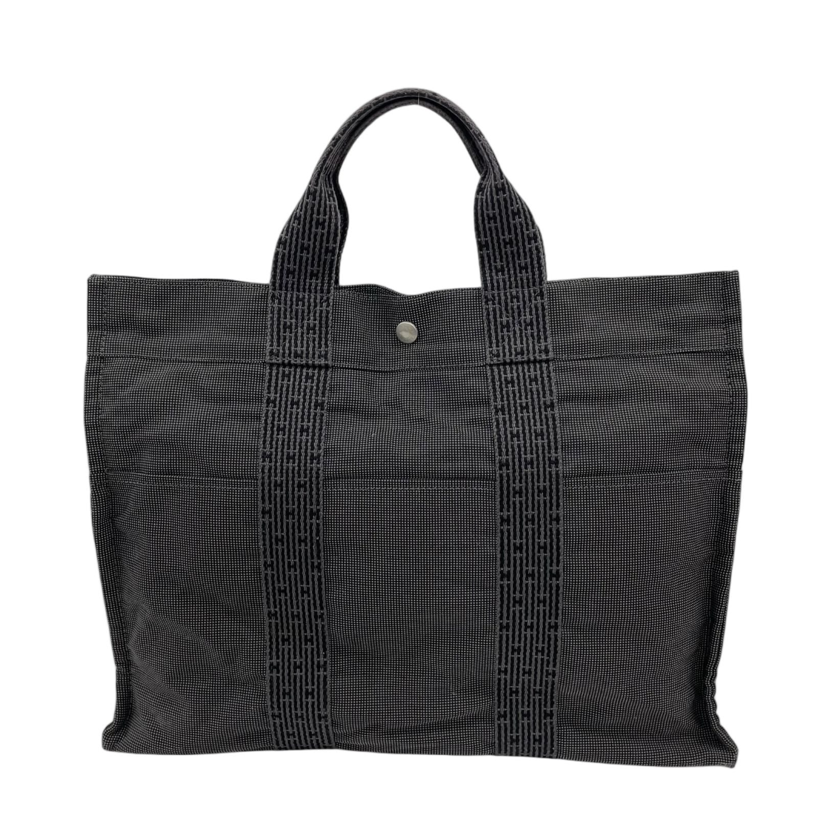Hermes Her Line MM Canvas Cotton Gray Tote Silver